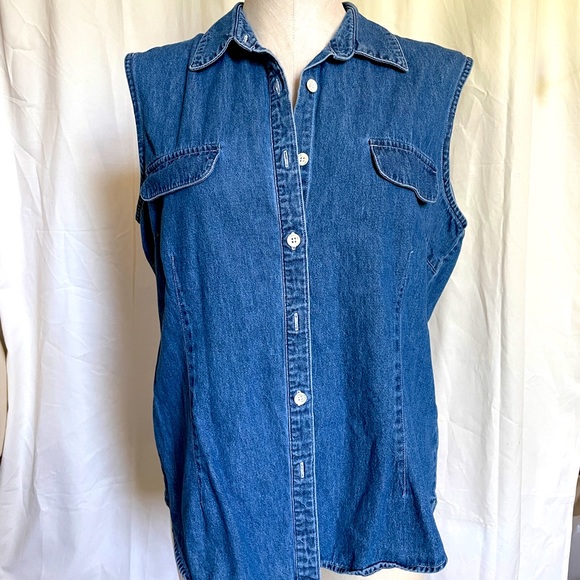 Cabin Creek Tops - Vintage 90s Blue Denim button up tank blouse szLg
